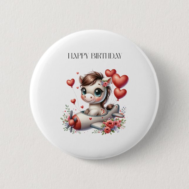 Pony Pilot Birthday Button (Front)