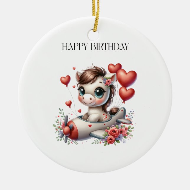 Pony Pilot Birthday Ceramic Ornament (Front)