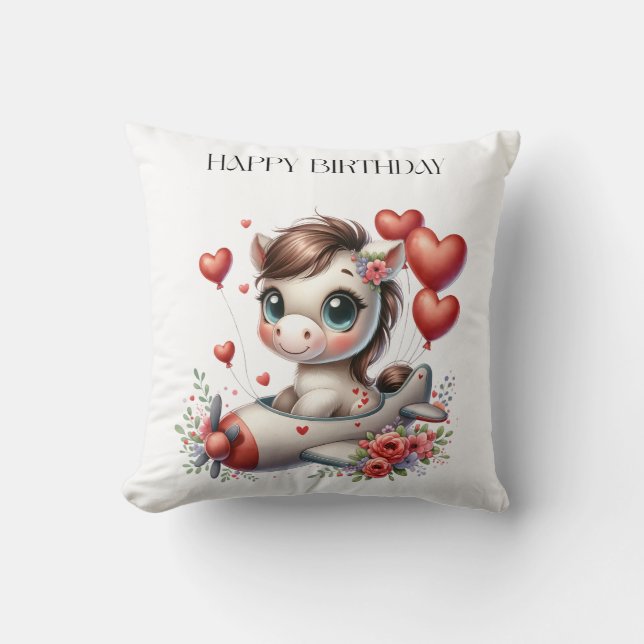 Pony Pilot Birthday Throw Pillow (Front)