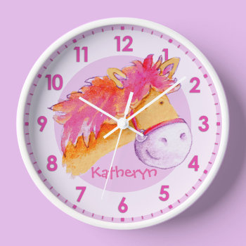 Pony Pink Orange Purple Girls Room Name Wall Clock by Mylittleeden at Zazzle