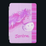 Pony pink purple girls named ipad smart cover<br><div class="desc">Cute originally designed ipad folio case for pony and horse riding girls. Customize with the name of your choice. Currently reads Janine. Pony watercolor art and design by Sarah Trett.</div>