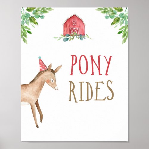 Pony Rides Farm Animals Barnyard Boy Birthday Poster