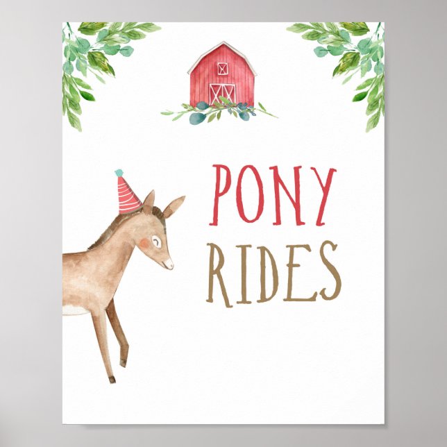 Pony Rides Farm Animals Barnyard Boy Birthday Poster (Front)