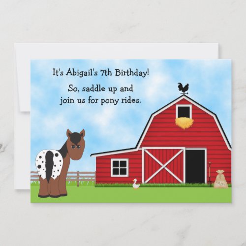 Pony Rides Horseback Riding Birthday Invitation