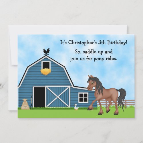 Pony Rides Horseback Riding Birthday Invite - Boys