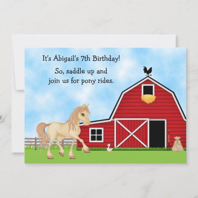 Pony Rides Horseback Riding Horse Birthday Invite (Front)