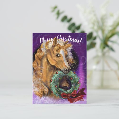 Pony with Christmas Wreath Postcard