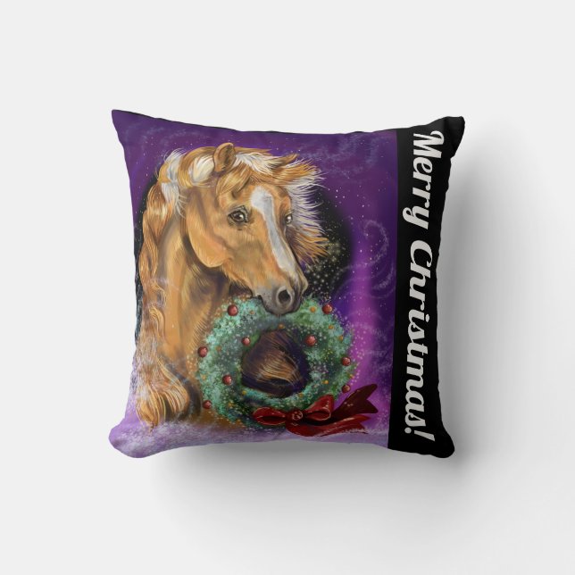 Pony with Christmas Wreath Throw Pillow (Front)