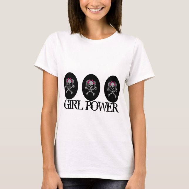 Ponytail Skull Decal w/ Pink Bows - Customized T-Shirt (Front)