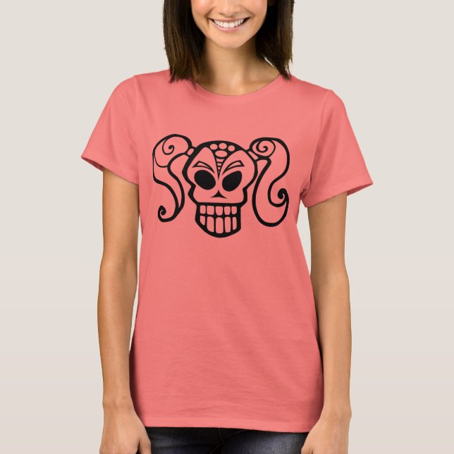 Ponytail Skull Girl T-Shirt (Front)