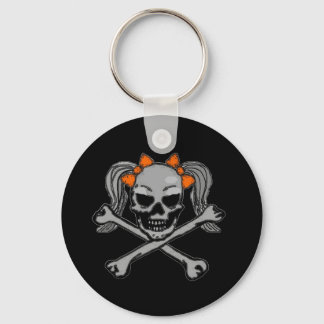 Ponytail skull w/ orange bows keychain