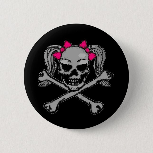 Ponytail skull w/ pink bows button (Front)