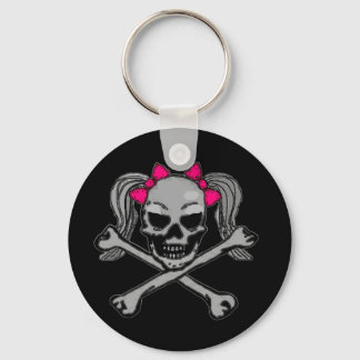 Ponytail skull w/ pink bows keychain