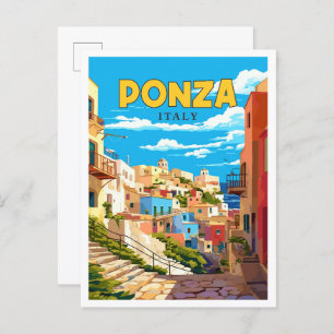 Ponza Italy vintage travel illustration Postcard