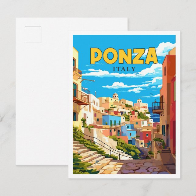 Ponza Italy vintage travel illustration Postcard (Front/Back)