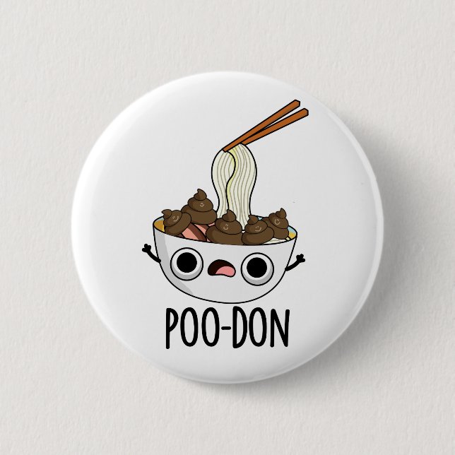 Poo-don Funny Udon Pun  Button (Front)