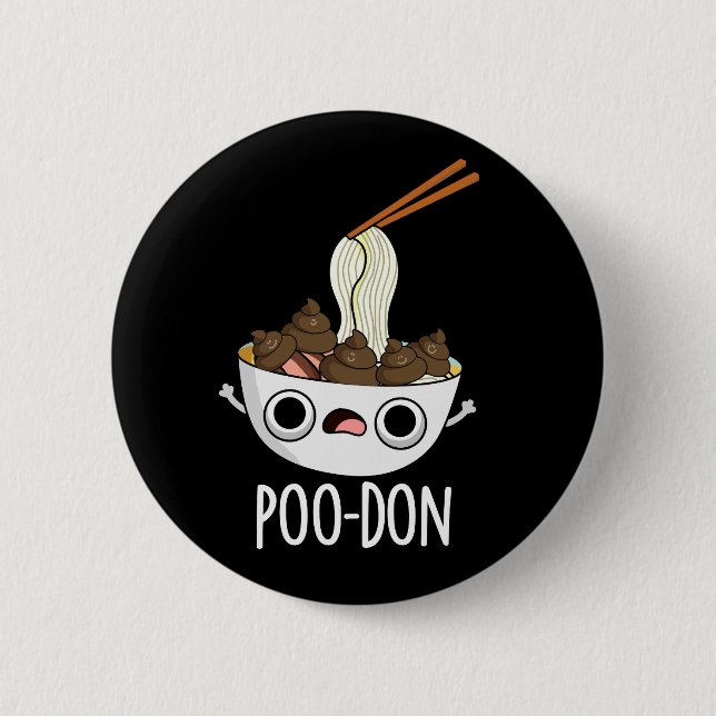 Poo-don Funny Udon Pun Dark BG Button (Front)