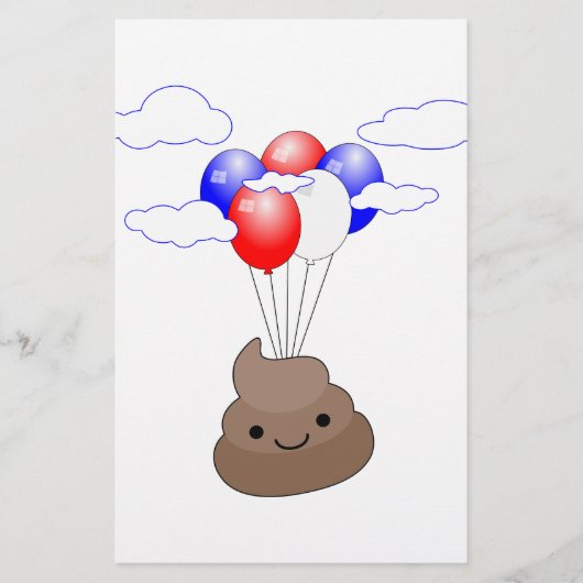 Poo Emoji Flying With Balloons (Front)