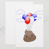 Poo Emoji Flying With Balloons (Front/Back)