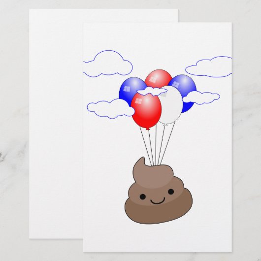 Poo Emoji Flying With Balloons (Front/Back)