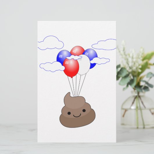 Poo Emoji Flying With Balloons (Standing Front)