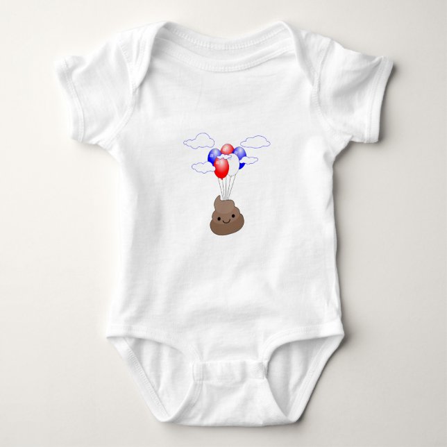 Poo Emoji Flying With Balloons Baby Bodysuit (Front)