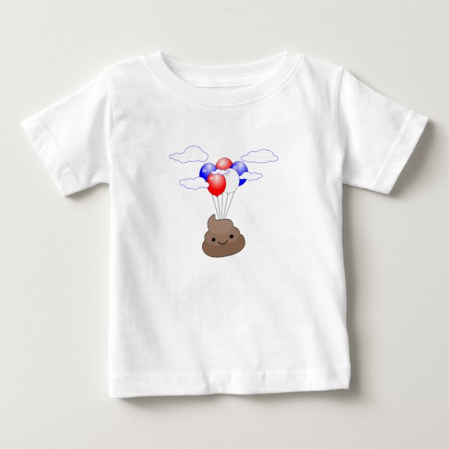 Poo Emoji Flying With Balloons Baby T-Shirt (Front)