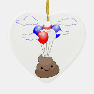 Poo Emoji Flying With Balloons Ceramic Ornament