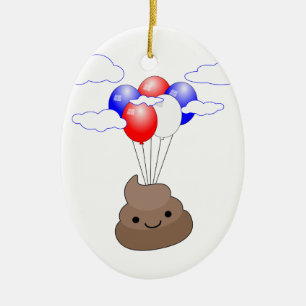 Poo Emoji Flying With Balloons Ceramic Ornament