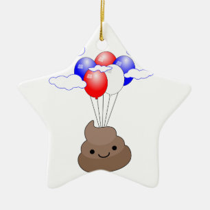 Poo Emoji Flying With Balloons Ceramic Ornament