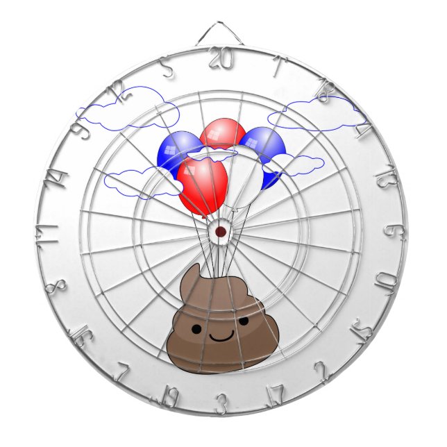Poo Emoji Flying With Balloons Dartboard (Front)