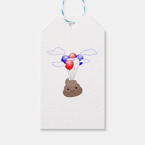 Poo Emoji Flying With Balloons Gift Tags