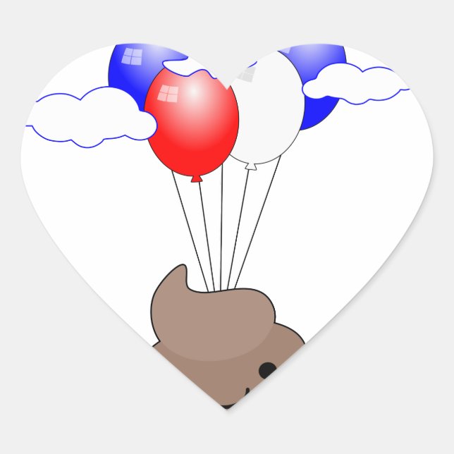 Poo Emoji Flying With Balloons Heart Sticker (Front)