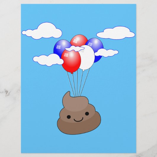 Poo Emoji Flying With Balloons In Blue Sky (Front)