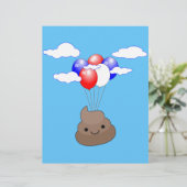 Poo Emoji Flying With Balloons In Blue Sky (Standing Front)