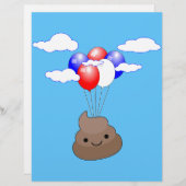 Poo Emoji Flying With Balloons In Blue Sky (Front/Back)