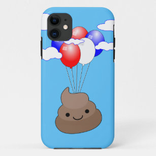 Poo Emoji Flying With Balloons In Blue Sky iPhone 11 Case