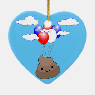 Poo Emoji Flying With Balloons In Blue Sky Ceramic Ornament