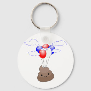 Poo Emoji Flying With Balloons Keychain