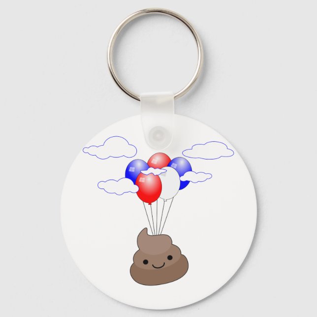 Poo Emoji Flying With Balloons Keychain (Front)