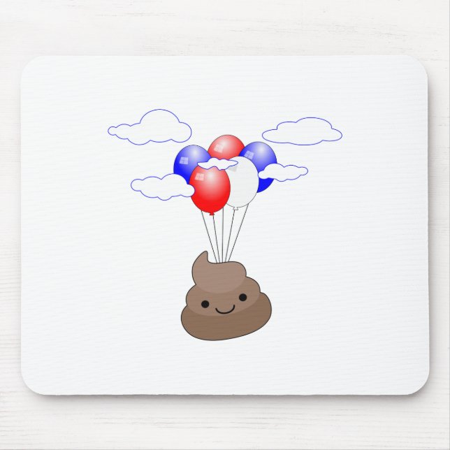 Poo Emoji Flying With Balloons Mouse Pad (Front)