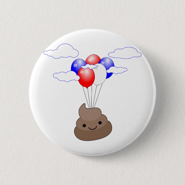 Poo Emoji Flying With Balloons Pinback Button (Front)