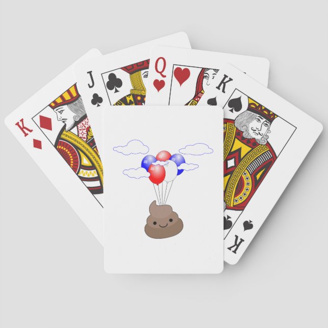 Poo Emoji Flying With Balloons Poker Cards (Back)