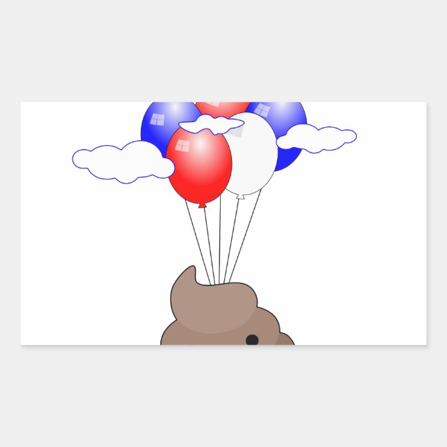 Poo Emoji Flying With Balloons Rectangular Sticker (Front)