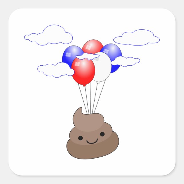Poo Emoji Flying With Balloons Square Sticker (Front)