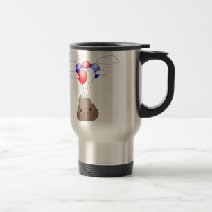 Poo Emoji Flying With Balloons Travel Mug
