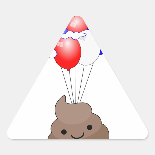 Poo Emoji Flying With Balloons Triangle Sticker (Front)