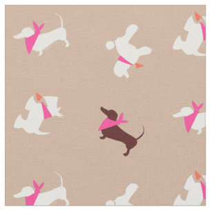 Pooches In Pink Swiss Mocha Fabric