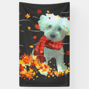 Poochon Fall Scarf - Dogs Autumn Leaves Banner