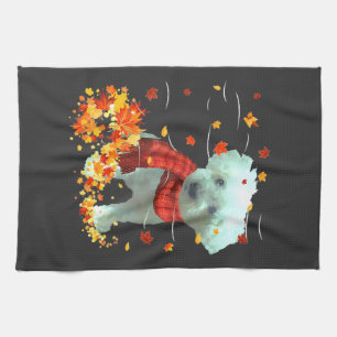 Poochon Fall Scarf - Dogs Autumn Leaves Kitchen Towel